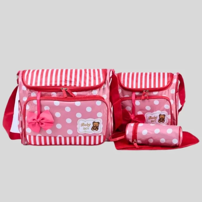 4-Piece Baby Diaper Bag Set with Polka Dots and Stripes | Durable & Spacious | TheLittleZone